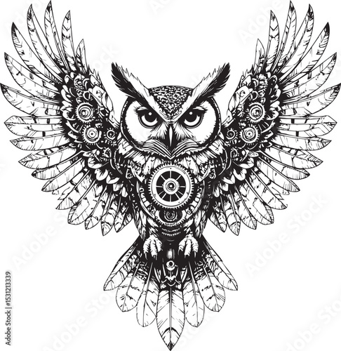 Vintage Engraving Style Owl with Intricate Details