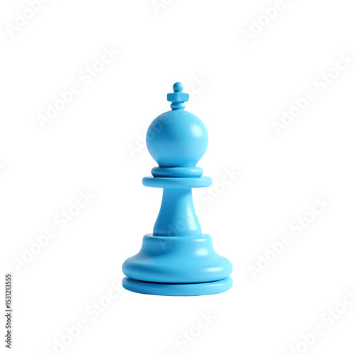 A single blue bishop chess piece isolated isolated on white background