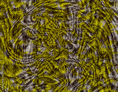 Abstract Swirling Yellow and Gray Cracked Texture