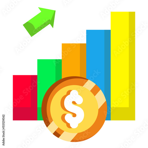 Made in uk a gold coin with a dollar sign on a bar graph vector icon flat style.