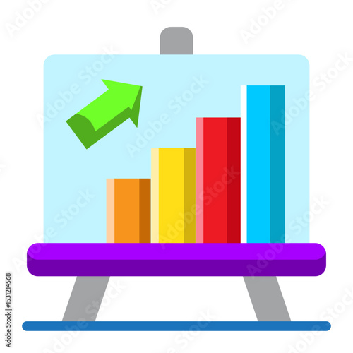 Made in uk a whiteboard with a bar graph and an arrow pointing up vector icon flat style.