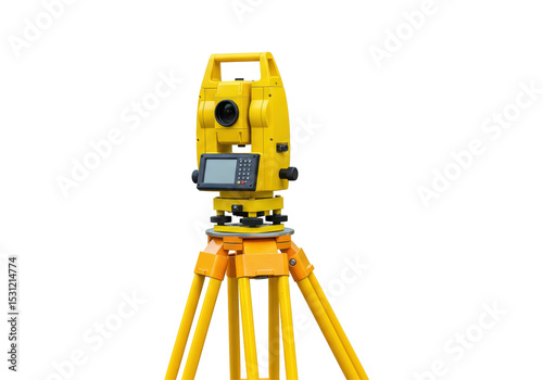 Isolated Yellow Total Station Surveying Instrument