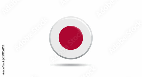 A glossy 3D circular button or badge featuring the national flag of Japan, a shiny vector illustration of the Hinomaru (sun disc), isolated on a white background. Free Download A glossy 3D circular button or badge featuring the national flag of Japan, a shiny vector illustration of the Hinomaru (sun disc), isolated on a white background. - GFXLoad