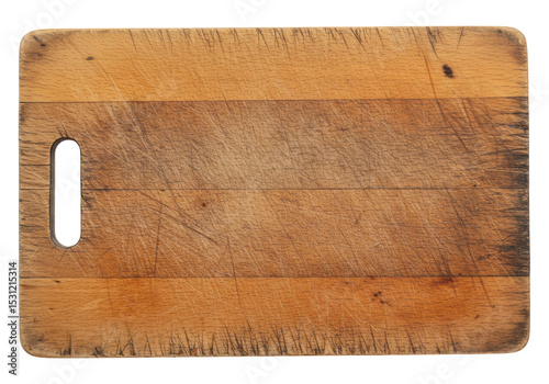 Isolated Rustic Wooden Cutting Board with Knife Scratches
