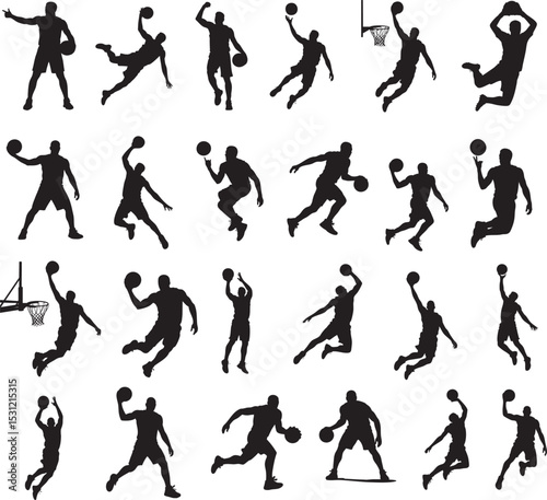 Basketball Player Silhouette Vector Poses – Dunk, Dribble, Shoot, Defense & More