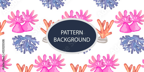 Beautifull Watercolor coral and reef variant type of underwater concept pattern background.Bright and stylish sea theme background