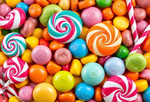 Assortment of colorful lollipops, chocolates, and candy sweets,  sweets,  treat