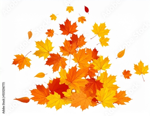 Falling yellow and orange maple leaves in a scattered autumn composition