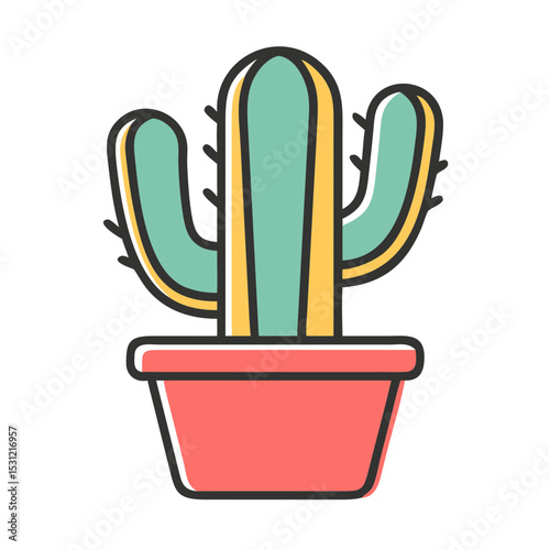 Vibrant Cactus in Pot Desert Plant Illustration