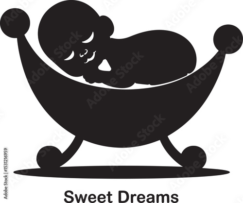 Black silhouette of a baby sleeping peacefully in a cradle promoting sweet dreams.