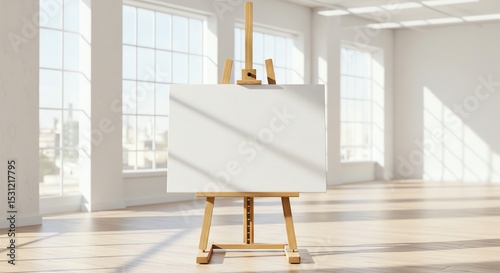 Blank canvas on easel in light studio