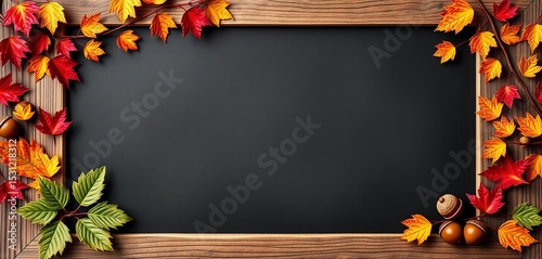 Rustic chalkboard frame with decorative fall leaves and acorns,  green,   antique