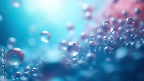 Abstract macro shot of floating spheres with light blue and subtle pink background suitable for technology or scientific themes.