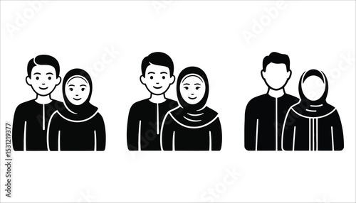 Muslim Couple Silhouette Vector. Islamic Wedding Illustration.