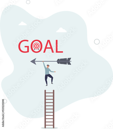 Ladder to reach goal, target and achievement, challenge to find success, business objective or purpose concept. character life .