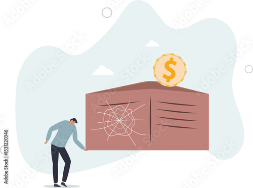 Poor or poverty with empty wallet, financial problem, trouble to pay rent or loan, bankruptcy or unemployment concept. character life .