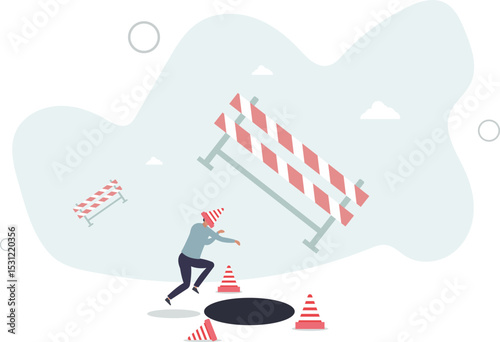 Blind and frustrated business direction, mistake or failure, trap or crisis ahead, risk and uncertainty concept. character life .