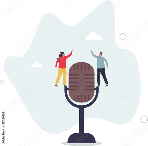 Podcast in episodic series of digital audio records broadcast or streaming via internet for easy listeners, professional podcasters. character life .
