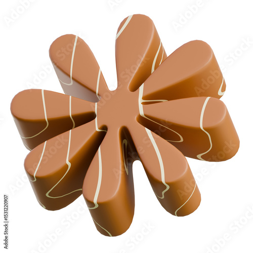 3D Render Delicate chocolate flower sculpture, ideal for gourmet, confectionery, or gift product promotions and culinary displays.