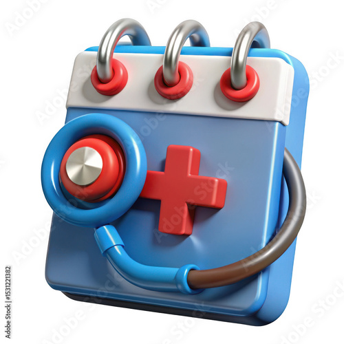 3d medical appointment calendar icon stethoscope and cross isolated on transparent background