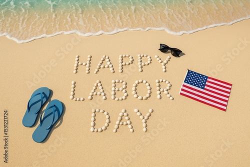 Happy labor day beach vacation seashells sand