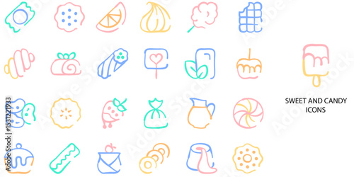 Sweet and candies simple concept 24 Flat icons set .Vector illustration.	