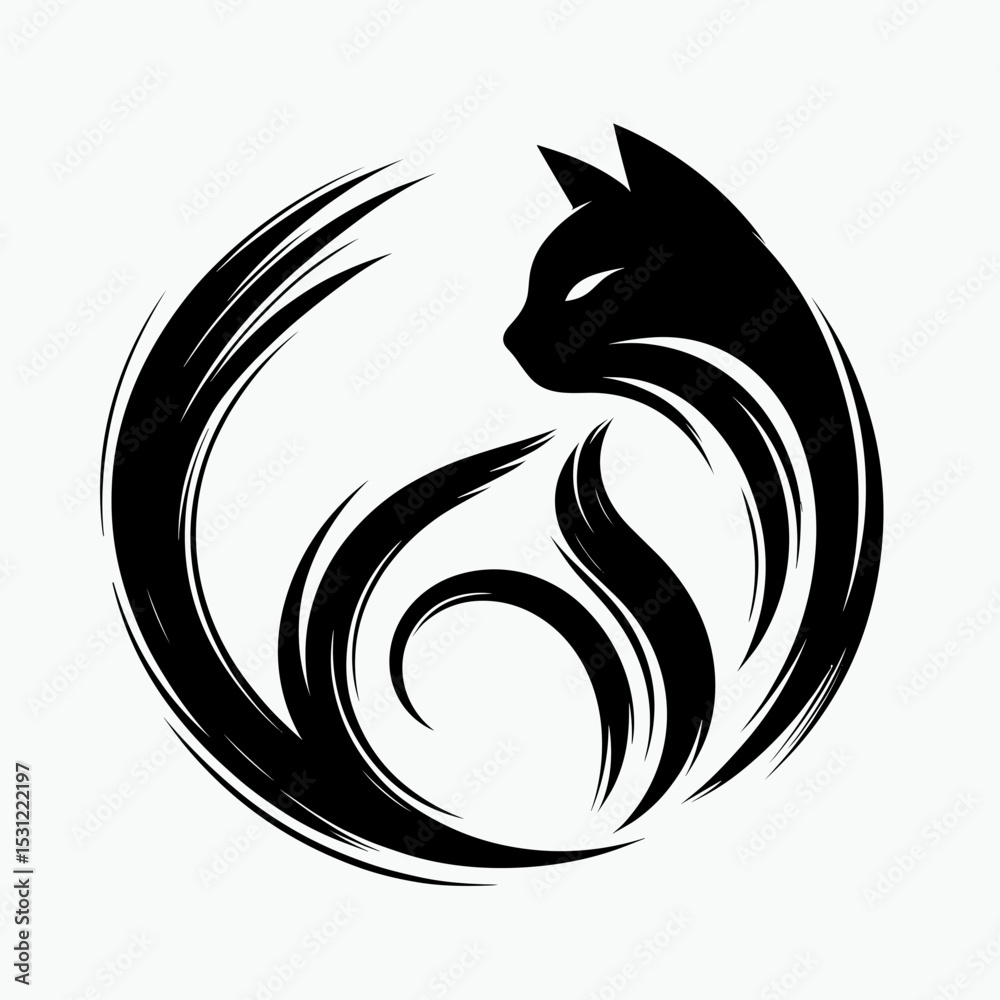 Obraz premium Cat silhouette with curled tail 