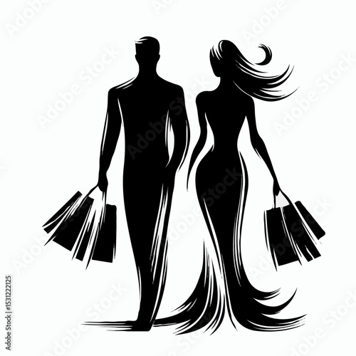 Fashionable couple shopping with bags