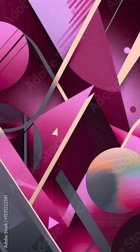 Abstract composition with geometric shapes and patterns.	