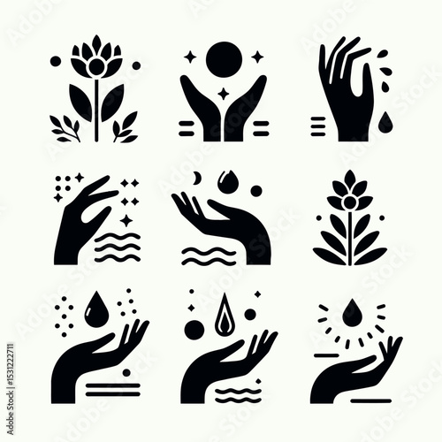 Hands Holding Elemental Nature Icons Art
