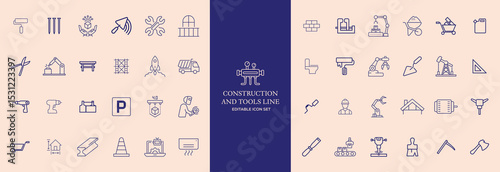 Construction Tools Line Icons Set – Editable Stroke, Building Equipment, Repair, DIY Symbols