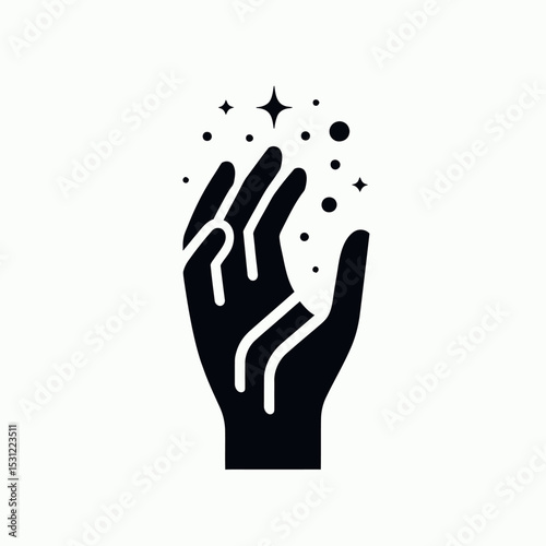 Mystical Hand Silhouette Vector Magic Stars Celestial Spiritual Icon Art