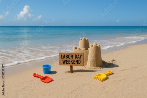 Labor day weekend beach fun sandcastles summer vacation