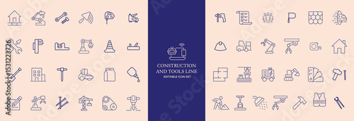 Construction Tools Line Icons Set – Editable Stroke, Building Equipment, Repair, DIY Symbols