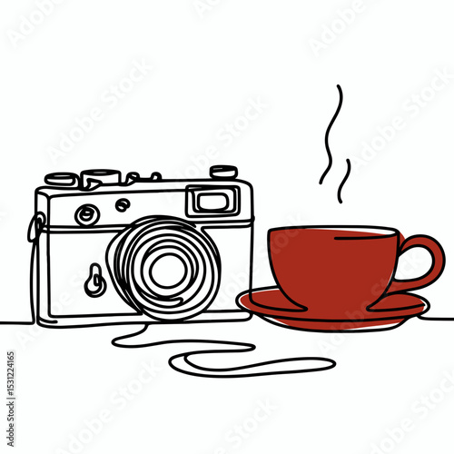 Vintage camera and coffee cup