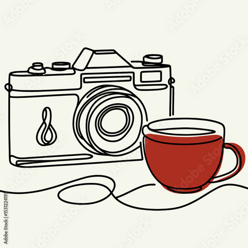 Vintage camera and coffee cup