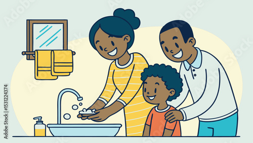 Happy Family Practicing Good Hygiene Handwashing Habits for a Healthy Home