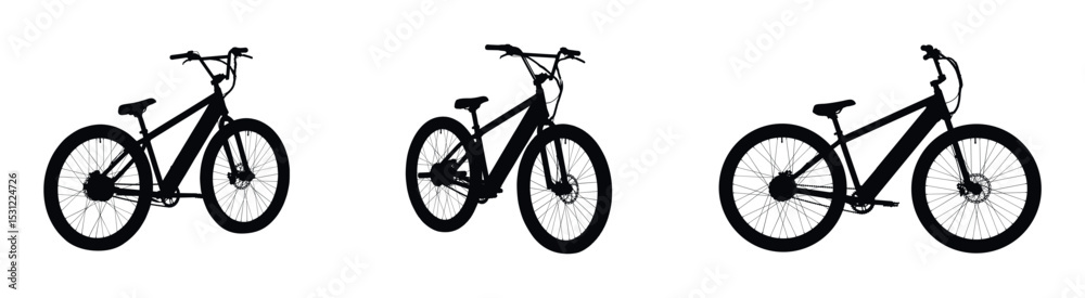 Fototapeta premium Bicycle silhouette vector set - Mountain bike side and angled views.