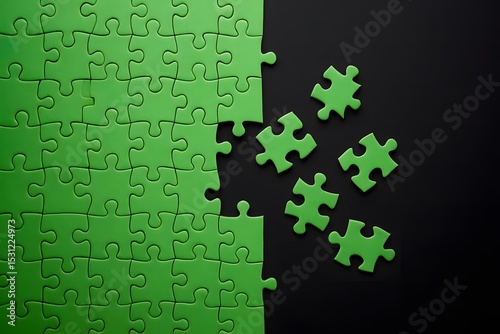Green jigsaw puzzle pieces on black background