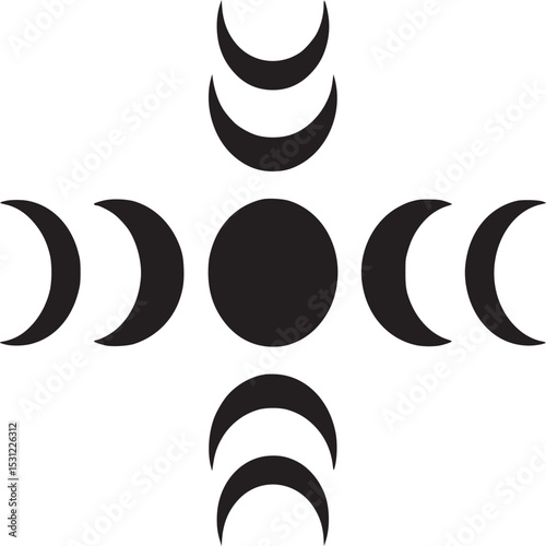 A graphic illustration of moon phases arranged around a central circle on a white background design