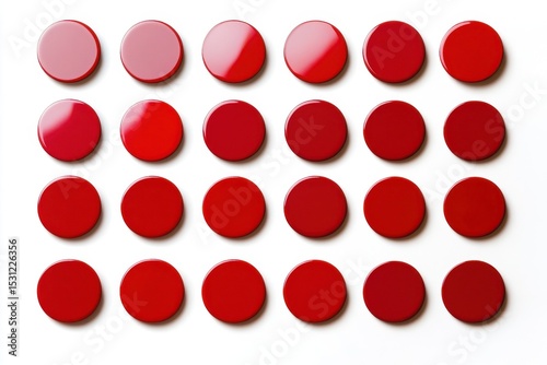 Twenty four red round buttons isolated on white background