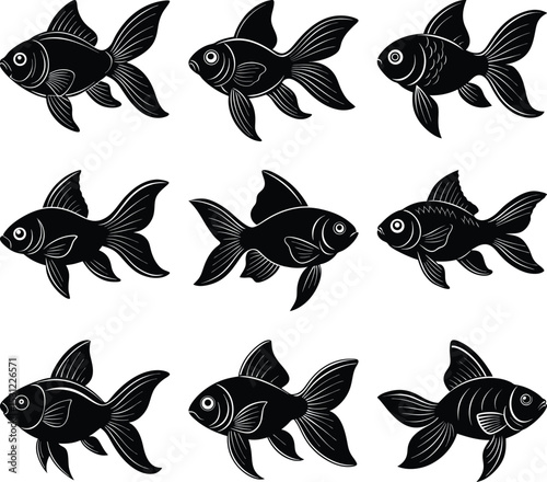 Black Goldfish Array: A stunning array of black goldfish. Perfect for design projects, adding a touch of elegance and serenity.
