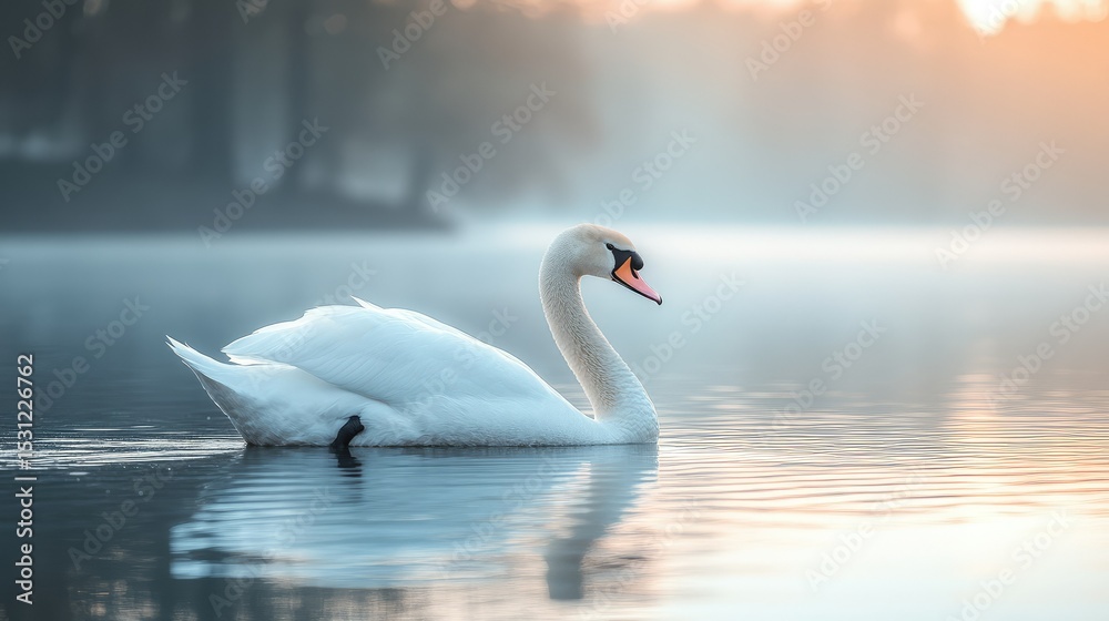 Fototapeta premium Tranquil swan in a misty morning