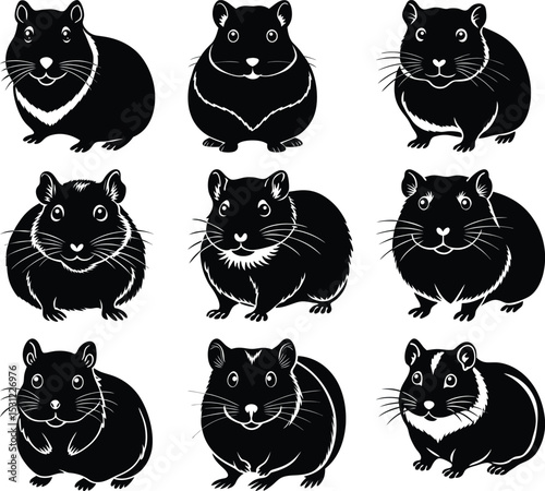 Hamster silhouettes: A collection of charming hamster silhouettes in various poses, capturing the delightful essence of these beloved creatures.