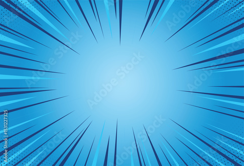 Retro Pop Art Halftone Blue Background, Light Blue Background with Zoom Effect, Comic Style Gradient Burst Illustration