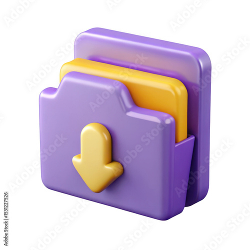 3d render of purple and yellow download folder icon isolated on transparent background