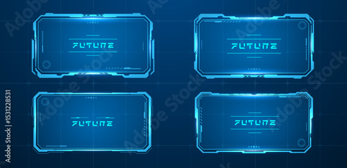Set technology box or frame blue. Futuristic HUD cyberpunk vector editable