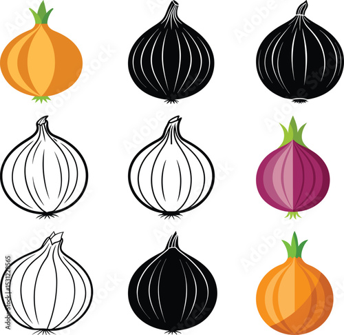 Versatile Onion Illustrations  Color, Line Art, and Silhouette Designs for Culinary and Graphic Projects