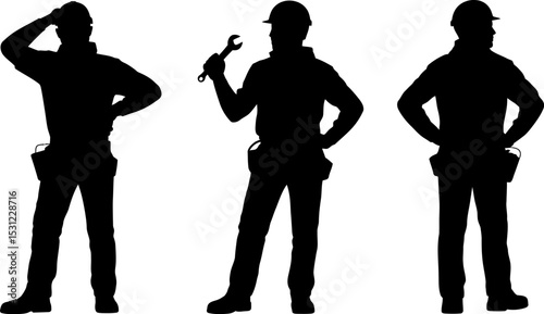 Silhouette construction worker handyman builder repairman contractor engineer vector graphic 100 char editable stock vector illustration