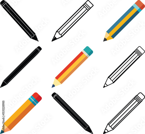 Variety of Pencils: A set of versatile pencils, ready to be used for writing, drawing, or sketching